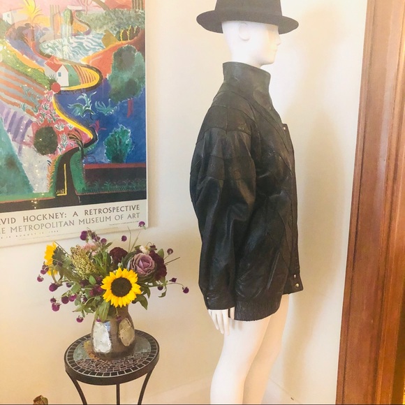 Vintage 80s leather deep green cocoon jacket - Picture 9 of 16